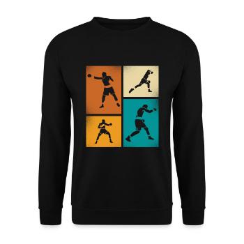 Retro Boxen Silhouette Kunst - Unisex Pullover - Schwarz - Vorne - Alina (178cm) & Michal (187cm)