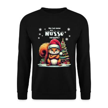 Cute squirrel looking for nuts Christmas tree - Unisex Sweatshirt - black - Front - Alina (178cm) & Michal (187cm)