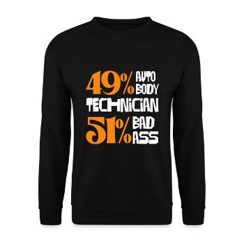 49% Mécanique automobile 51% Humour dur à cuire - Sweat-shirt Unisexe - noir - Devant - Alina (178cm) & Michal (187cm)
