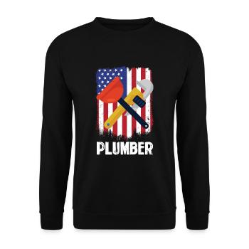 Plumber tools in front of US flag - Unisex Sweatshirt - black - Front - Alina (178cm) & Michal (187cm)