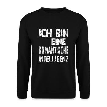 KI Spruch Ich bin eine romantische Intelligenz - Unisex Pullover - Schwarz - Vorne - Alina (178cm) & Michal (187cm)