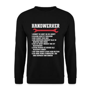 Handwerker und ihre Regeln | lustig - Unisex Pullover - Schwarz - Vorne - Alina (178cm) & Michal (187cm)