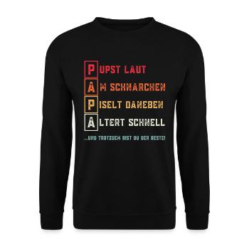 PAPA Lustiger Spruch zum Vatertag für Väter Papas - Unisex Pullover - Schwarz - Vorne - Alina (178cm) & Michal (187cm)