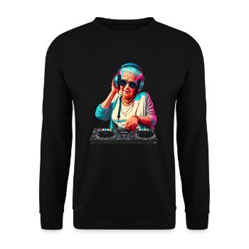 DJ Oma Grandma Hipster mit Sonnenbrille Kopfhörer - Unisex Pullover - Schwarz - Vorne - Alina (178cm) & Michal (187cm)