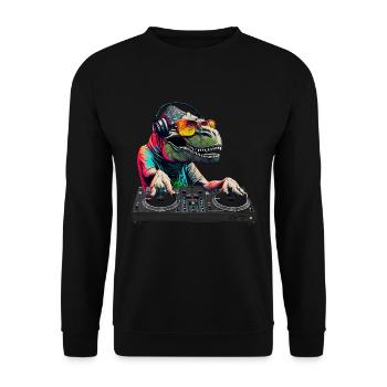 Cooler T-Rex DJ Mischpult Sonnenbrille Kopfhörer - Unisex Pullover - Schwarz - Vorne - Alina (178cm) & Michal (187cm)