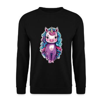 Süßes ausgefallenes Einhorn | Fantasie und Magie - Unisex Pullover - Schwarz - Vorne - Alina (178cm) & Michal (187cm)