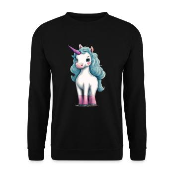 Süßes ausgefallenes Einhorn | Fantasie und Magie - Unisex Pullover - Schwarz - Vorne - Alina (178cm) & Michal (187cm)