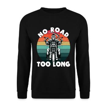 No Road Too Long. Motorradreisen. - Unisex Pullover - Schwarz - Vorne - Alina (178cm) & Michal (187cm)