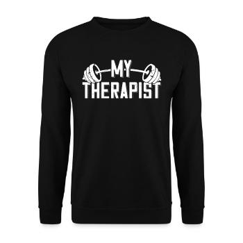 Mon thérapeute Barbell Bodybuilder Dicton - Sweat-shirt Unisexe - noir - Devant - Alina (178cm) & Michal (187cm)