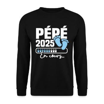Pépé 2025 en cours, Cadeau Futur Papy - Sweat-shirt Unisexe - noir - Devant - Alina (178cm) & Michal (187cm)