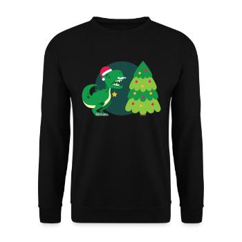 T-Rex hasst Weihnachten - Unisex Pullover - Schwarz - Vorne - Alina (178cm) & Michal (187cm)