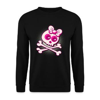 Cooles Totenkopf T-Shirt mit gekreuzten Knochen - Unisex Pullover - Schwarz - Vorne - Alina (178cm) & Michal (187cm)