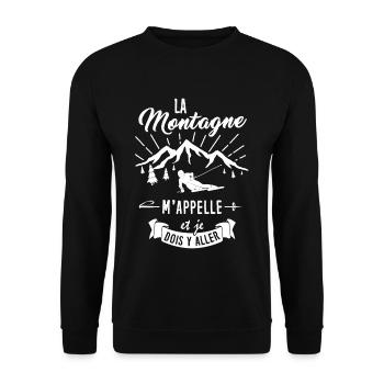 Ski T-shirt - The Mountain calls me - Unisex Sweatshirt - black - Front - Alina (178cm) & Michal (187cm)