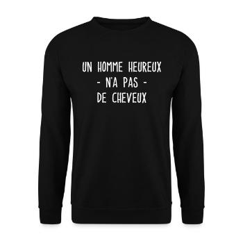 Un Homme Heureux N'a Pas De Cheveux - Sweat-shirt Unisexe - noir - Devant - Alina (178cm) & Michal (187cm)