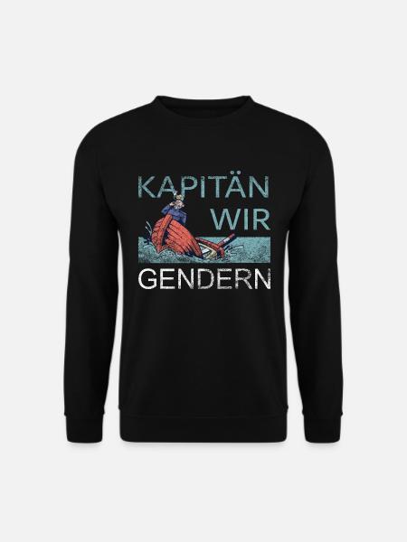 Kapitän wir Gendern - Lustiges Sprüche Sächsisch - Unisex Pullover - Schwarz