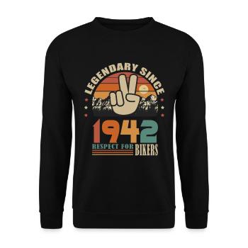 moto anniversaire né en 1942 motard 80 ans - Sweat-shirt Unisexe - noir - Devant - Alina (178cm) & Michal (187cm)