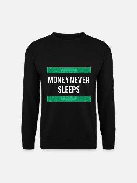 MONEY NEVER SLEEPS Bitcoin Aktien Shirt - Unisex Pullover - Schwarz