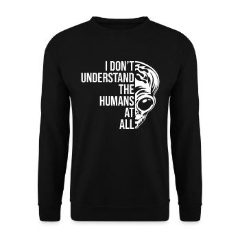 Alien-Zitat-Grafik - Unisex Pullover - Schwarz - Vorne - Alina (178cm) & Michal (187cm)