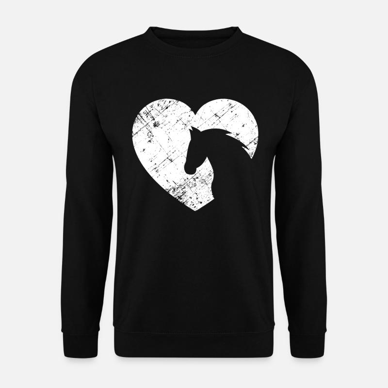 weises Vintage Herz mit Pferdekopf - Unisex Pullover - Schwarz