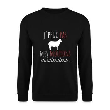 j'peux pas mes moutons m'attendent cadeau humour - Sweat-shirt Unisexe - noir - Devant - Alina (178cm) & Michal (187cm)