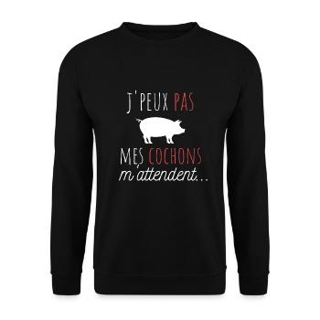 j'peux pas mes cochons m'attendent cadeau humour - Sweat-shirt Unisexe - noir - Devant - Alina (178cm) & Michal (187cm)