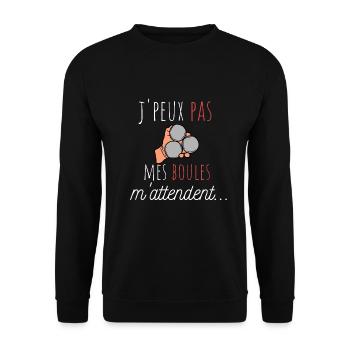 j'peux pas mes boules m'attendent cadeau humour - Sweat-shirt Unisexe - noir - Devant - Alina (178cm) & Michal (187cm)