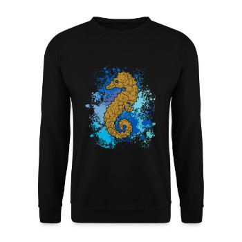 Seepferd | Seepferdchen | Hippocampus - Unisex Pullover - Schwarz - Vorne - Alina (178cm) & Michal (187cm)