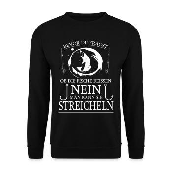 Angler Spruch - Unisex Pullover - Schwarz - Vorne - Alina (178cm) & Michal (187cm)