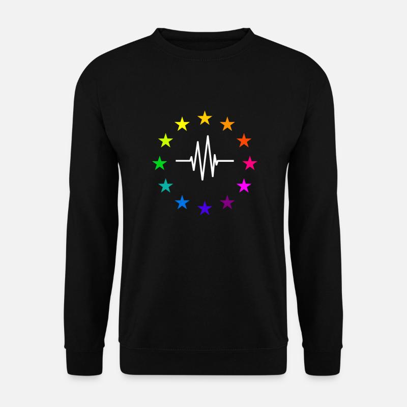 Europa EU Sterne in Regenbogenfarben mit Pulslinie - Unisex Pullover - Schwarz