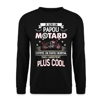 Papou motard, papa motard humour moto - Sweat-shirt Unisexe - noir - Devant - Alina (178cm) & Michal (187cm)