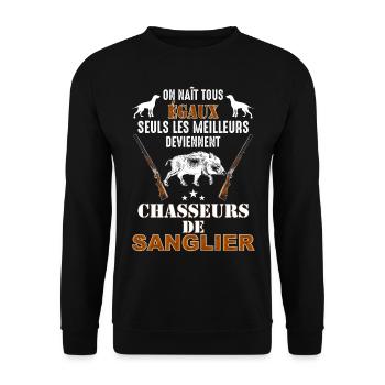 Sanglier Chasse passion pour papa - Sweat-shirt Unisexe - noir - Devant - Alina (178cm) & Michal (187cm)