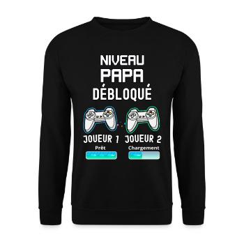 Papa joueur de jeux vidéo et futur papa - Sweat-shirt Unisexe - noir - Devant - Alina (178cm) & Michal (187cm)