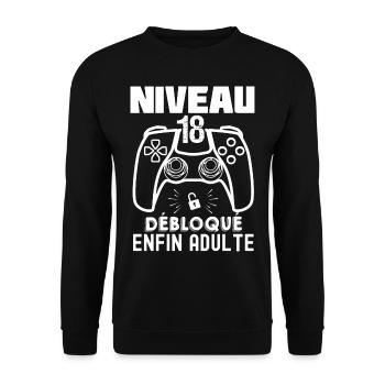 18 Ans Enfin Adulte Jeux Vidéo - Sweat-shirt Unisexe - noir - Devant - Alina (178cm) & Michal (187cm)