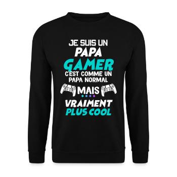 Papa gamer Humour Jeux Vidéo - Sweat-shirt Unisexe - noir - Devant - Alina (178cm) & Michal (187cm)