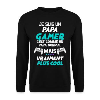 Papa Et Jeux Vidéo Le Gamer Super Cool - Sweat-shirt Unisexe - noir - Devant - Alina (178cm) & Michal (187cm)
