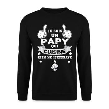 Papy Est A La Cuisine Humour Fête Grand-Père - Sweat-shirt Unisexe - noir - Devant - Alina (178cm) & Michal (187cm)
