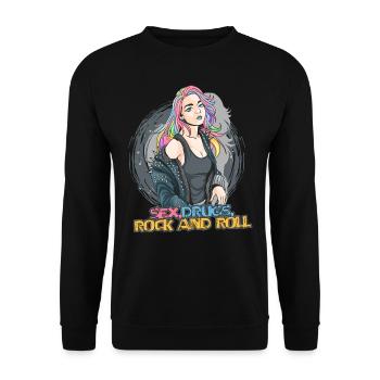 Sex Drugs Rocknroll Schädel Iro Punk Rock Musik - Unisex Pullover - Schwarz - Vorne - Alina (178cm) & Michal (187cm)
