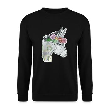 ESEL - Love - Flowers - cute Donkey - Unisex Sweatshirt - black - Front - Alina (178cm) & Michal (187cm)