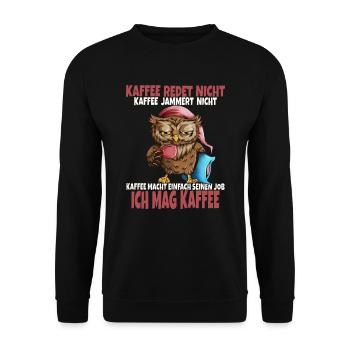 Eule Kaffee Morgenmuffel Langschläfer Frühstück - Unisex Pullover - Schwarz - Vorne - Alina (178cm) & Michal (187cm)