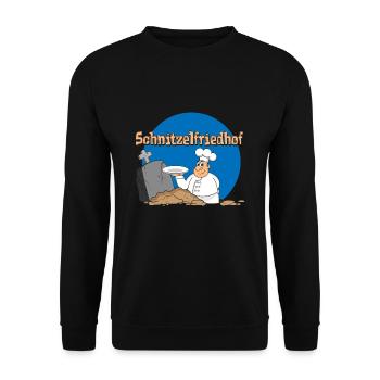 Schnitzel Essen ich hab einen Schnitzelfriedhof - Unisex Pullover - Schwarz - Vorne - Alina (178cm) & Michal (187cm)