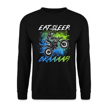Motorrad Eat Sleep Braaaap Dirtbike Motocross - Unisex Pullover - Schwarz - Vorne - Alina (178cm) & Michal (187cm)