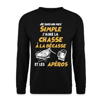 La Chasse la Bécasse Et L'Apéro Humour Chasseyr - Sweat-shirt Unisexe - noir - Devant - Alina (178cm) & Michal (187cm)