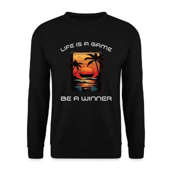 Life is a game, be a winner - Unisex Pullover - Schwarz - Vorne - Alina (178cm) & Michal (187cm)