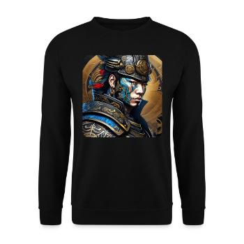 Proud Samurai with Tattoo Japan Asia Ninja Kendo - Unisex Sweatshirt - black - Front - Alina (178cm) & Michal (187cm)