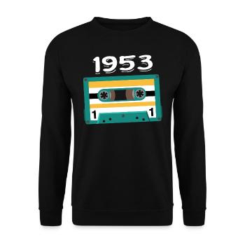 Kassette 1953 Jahrgang Jubiläum 1953 - Unisex Pullover - Schwarz - Vorne - Alina (178cm) & Michal (187cm)