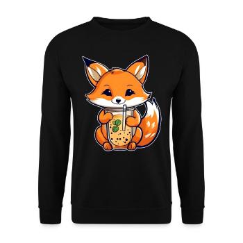 Cute Fox with Bubble Tea - Unisex Sweatshirt - black - Front - Alina (178cm) & Michal (187cm)