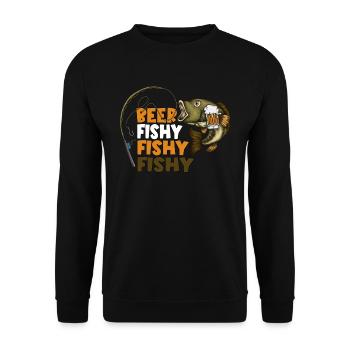 Bierchen beim Angeln Wortwitz Angel Beer FIshy - Unisex Pullover - Schwarz - Vorne - Alina (178cm) & Michal (187cm)