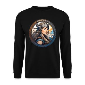 Stolze Wikingerin Germanin Schildmaid - Unisex Pullover - Schwarz - Vorne - Alina (178cm) & Michal (187cm)