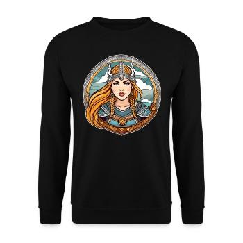 Stolze Wikingerin Germanin Schildmaid - Unisex Pullover - Schwarz - Vorne - Alina (178cm) & Michal (187cm)
