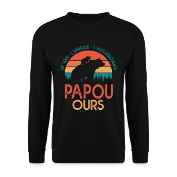 papou ours Cadeau Tshirt papa ours grand père papy - Sweat-shirt Unisexe - noir - Devant - Alina (178cm) & Michal (187cm)